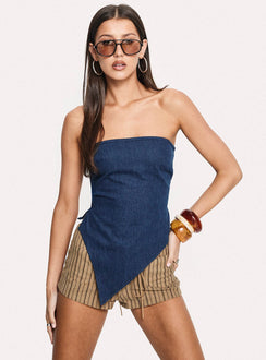 Birdie Asymmetric Denim Top Dark Blue