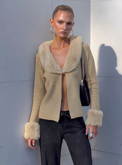 Gisele Langarmshirt mit Kunstpelzbesatz Sand