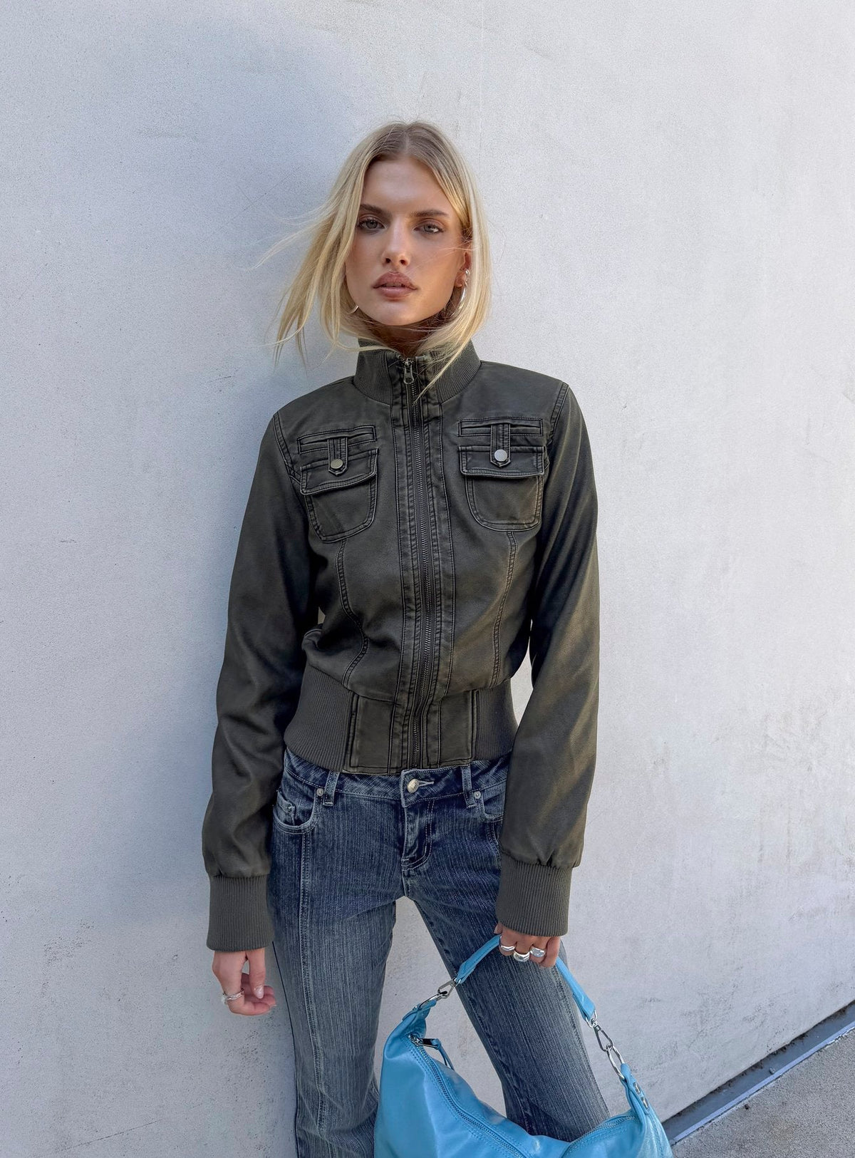 Marykate Funnel Neck Fitted Jacket Washed Black