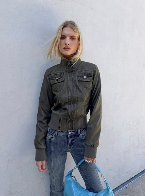 Marykate Funnel Neck Fitted Jacket Washed Black