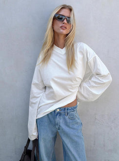 Settle Down Long Sleeve V Neck Top White