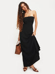 side view of model wearing Princess Polly Yahir Strapless Maxi Dress Black Straight Neck 