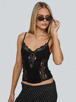 Rhiara Lace Trim Top Black
