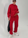 back view of model wearing Princess Polly Dream Fleece Classic Hoodie Red Long 