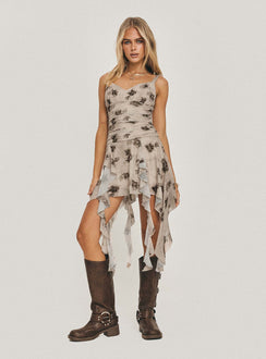 front view of model wearing Princess Polly Marshy Mini Dress Brown V-Neck 