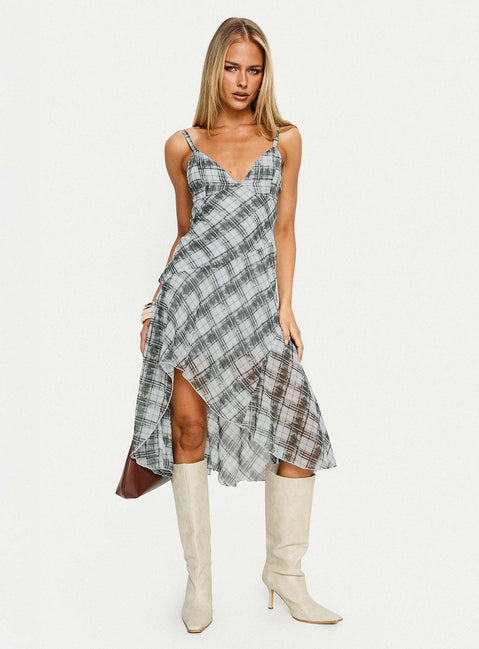 Murisa Asymmetrical Midi Dress Multi Check
