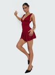 front view of model wearing Princess Polly Taverna Plunge Mini Dress Red Plunger 