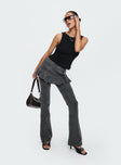 front view of model wearing Princess Polly Jordynne Layered Pant Washed Black High Waisted Pants 