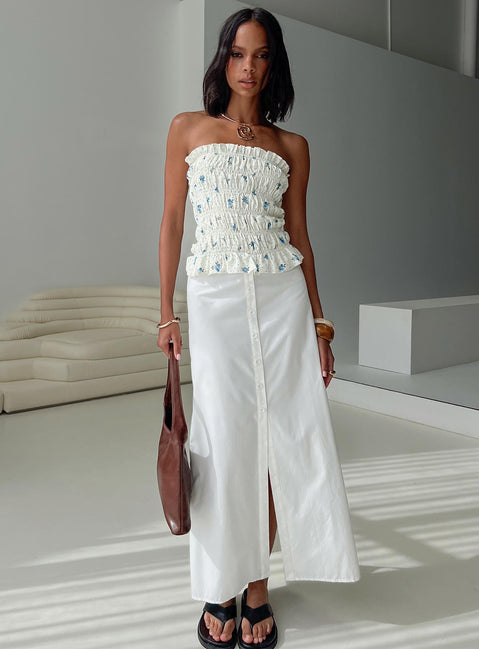   front view of model wearing Princess Polly Jasmira Maxi Skirt White Maxi 