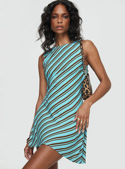 side view of model wearing Princess Polly Chasing Stars Mini Dress Multi Crew Neck 