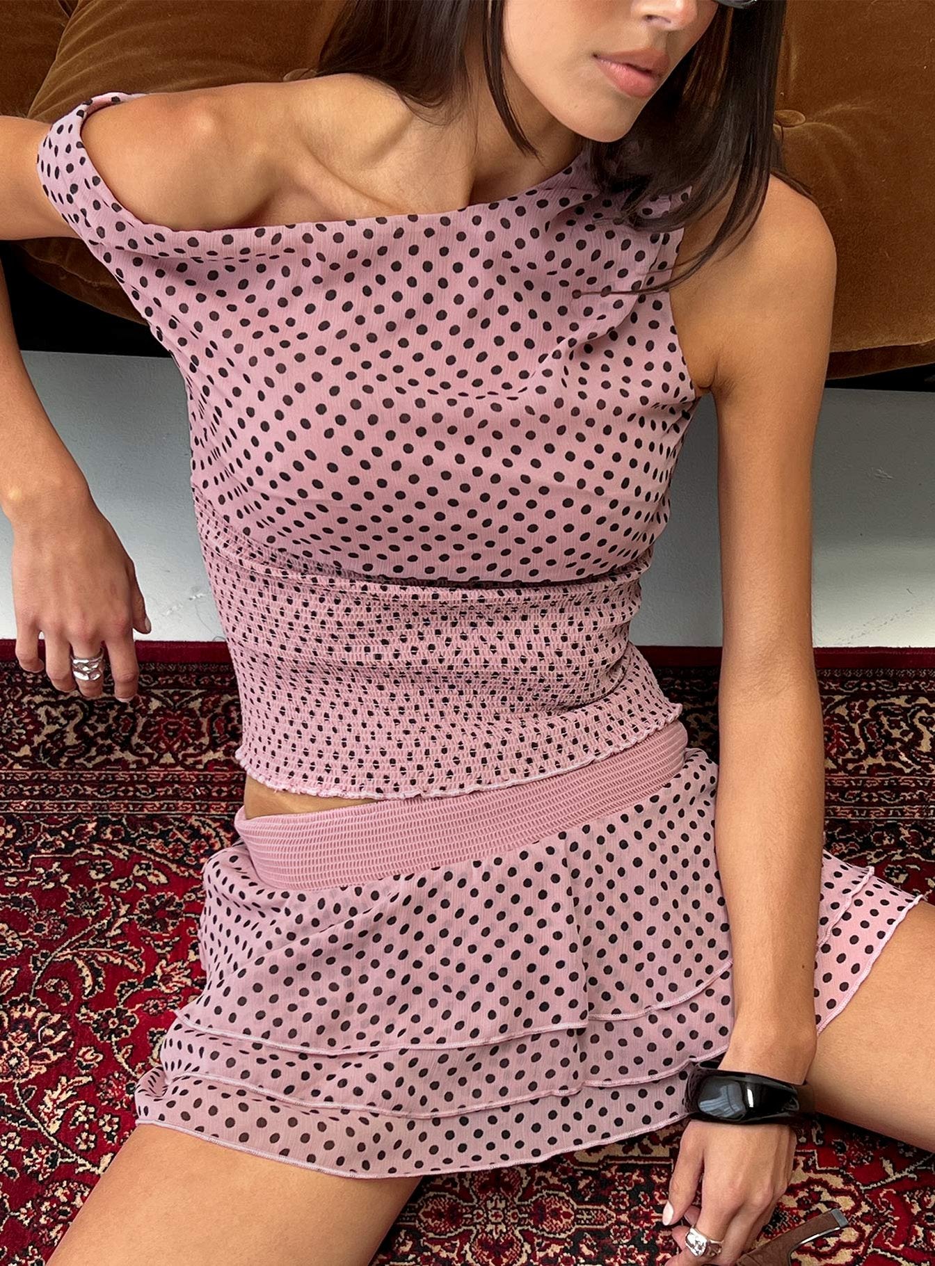 Ready To Party Frill Skort Pink / Black Polka