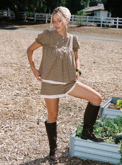 Chandelier Babydoll Top Brown Check