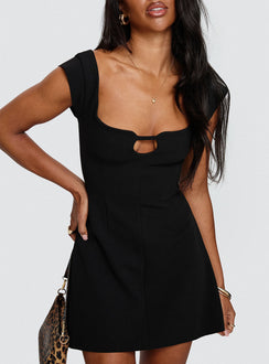 front view of model wearing Princess Polly Sylvette Mini Dress Black Sweetheart Neckline 