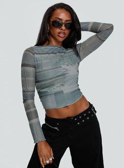 front view of model wearing Princess Polly Armali Top Multi Full Sleeves Boat Neck 