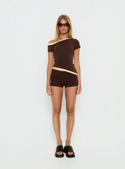 Eustace Off Shoulder Asymmetrical Top Brown / Yellow