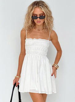 back view of model wearing Princess Polly Ketzia Mini Dress White Square Neck 