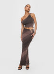   side view of model wearing Princess Polly Whiley Maxi Skirt Multi Stripe Maxi 