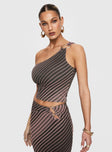 Rios One Shoulder Top Brown Stripe