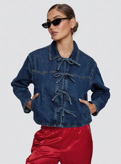 Good On You Bow Detail Jacket Blue Denim