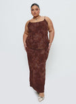 front view of model wearing Princess Polly Knox Maxi Dress Chocolate Paisley Curve Scoop Neck 