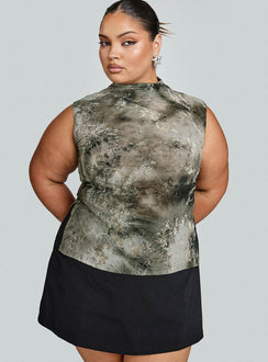 front view of model wearing Princess Polly Nights All Alone High Neck Top Multi Curve Sleeveless High Neck 