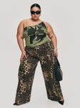 front view of model wearing Princess Polly Pantar Low Rise Pants Leopard Curve Low Rise Pants 