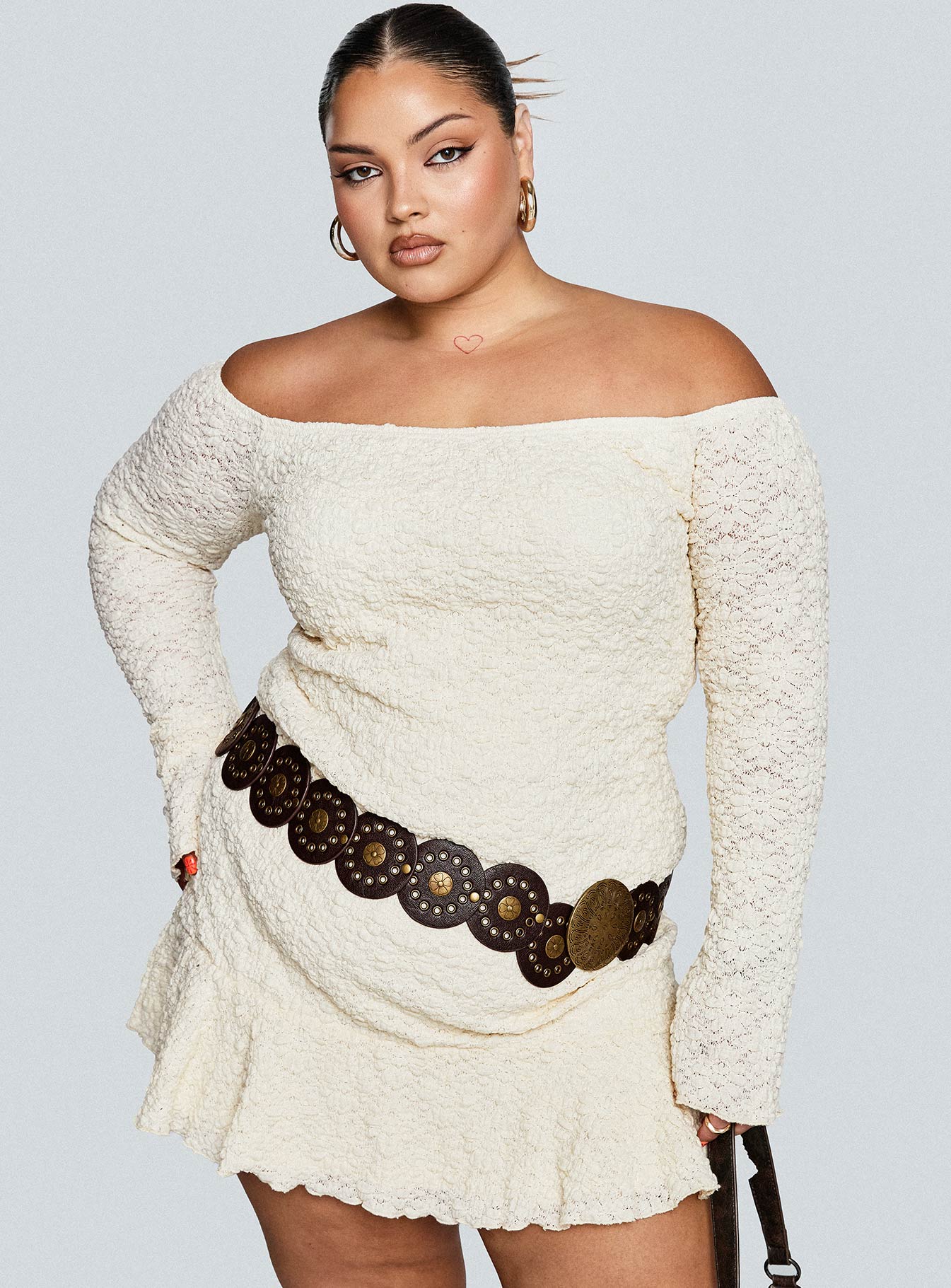 back view of model wearing Princess Polly Vancesca Strapless Mini Dress Cream Curve Straight Neck 