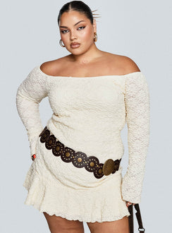 back view of model wearing Princess Polly Vancesca Strapless Mini Dress Cream Curve Straight Neck 