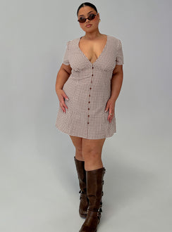 Loveliness Playsuit Brown Check Curve