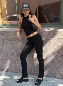 front view of model wearing Princess Polly Truth Be Told Straight Leg Pant Black Low Rise Pants 