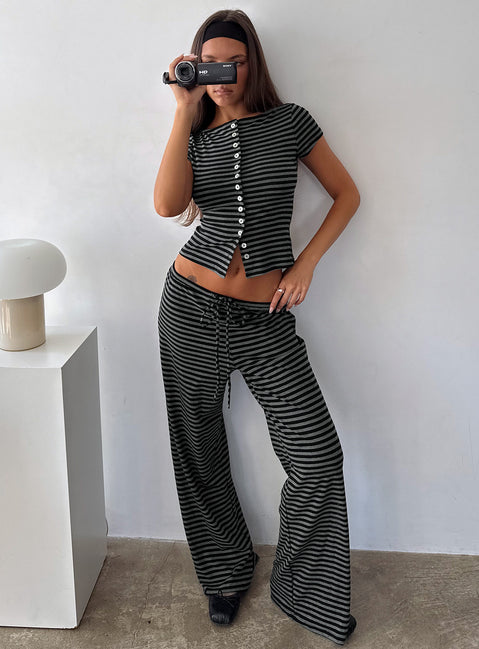 Angellina Jersey Button Down Top Stripe