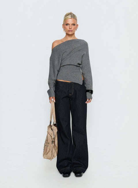 Kaelith Off-Shoulder Strickpullover Dunkelgrau