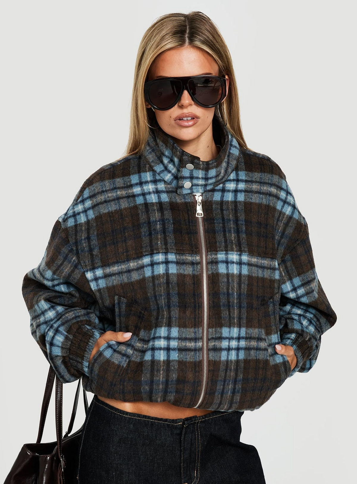 Ellissa Bomber Jacket Blue Check