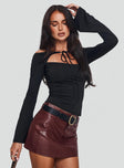   front view of model wearing Princess Polly Magee Faux Leather Mini Skirt Burgundy Mini Skirts 