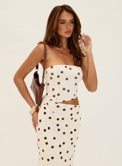 Jasira Strapless Drape Maxi Dress Cream Polka Dot