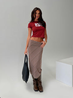   front view of model wearing Princess Polly Harbor Stripe Midi Skirt Multi Midi Skirts 
