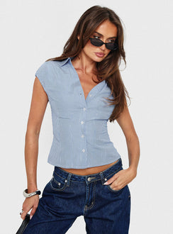 Good Reason Cap Short Sleeve Shirt Blue Stripe