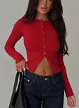 front view of model wearing Princess Polly Suzu Long Sleeve Top Red Full Sleeves High Neck 