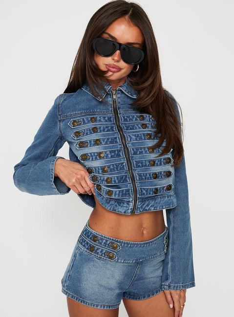 Abellah Military Denim Micro Shorts Gewaschenes Blau