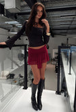   front view of model wearing Princess Polly Captain Mini Skirt Wine Mini Skirts 