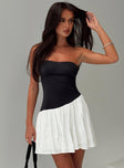 front view of model wearing Princess Polly Amandla Strapless Mini Dress Black / White Sweetheart Neckline 