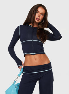 Kimberlyn Langarm-Jersey-Zip-Through-Top Marineblau