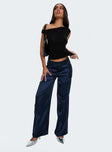 front view of model wearing Princess Polly Alaina Pants Navy High Waisted Pants 