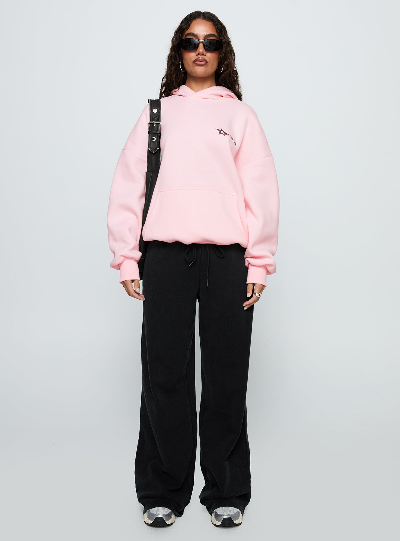 front view of model wearing Princess Polly Starblazer Princess Polly Graphic Hoodie Pink 