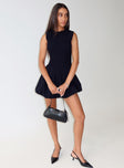 front view of model wearing Princess Polly Narnie Mini Dress Navy High Neck 