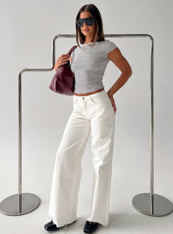 front view of model wearing Princess Polly Darla Low Rise Straight Leg Jean White Low Rise Jeans 