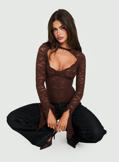 Karmel Lace Long Sleeve Top Brown