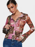 front view of model wearing Princess Polly Maribou Long Sleeve Top Multi Full Sleeves V-Neck 