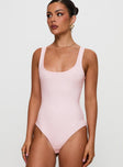 front view of model wearing Princess Polly Baseline Rib Bodysuit Pink Sleeveless 