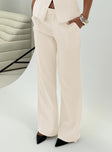 side view of model wearing Princess Polly Irresistible Wide Leg Pant Cream High Waisted Pants 